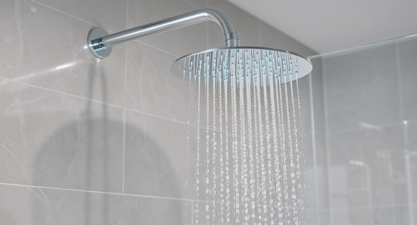 A sleek and modern showerhead enhancing a bathroom’s functionality and style while providing a pleasant shower experience.