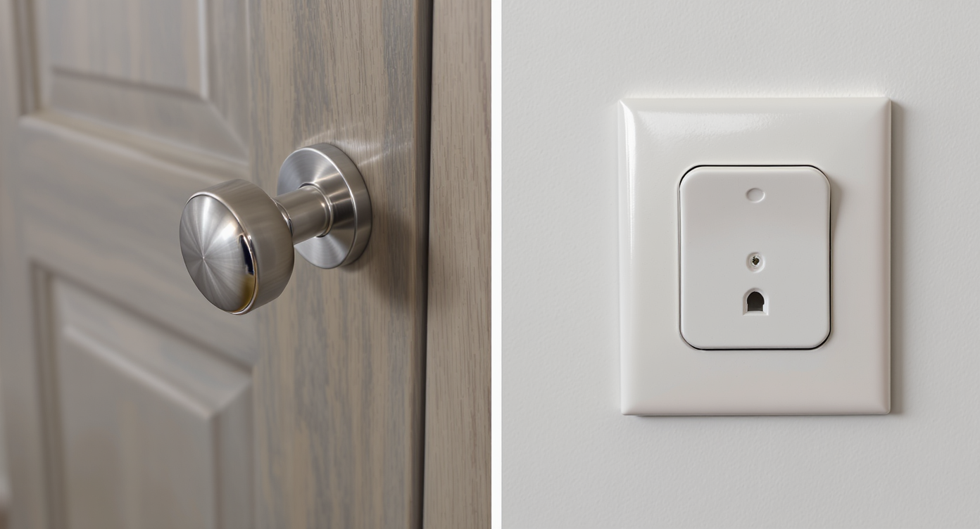 Close-up view of modern doorknobs and outlet covers enhancing the overall aesthetic quality of a home.