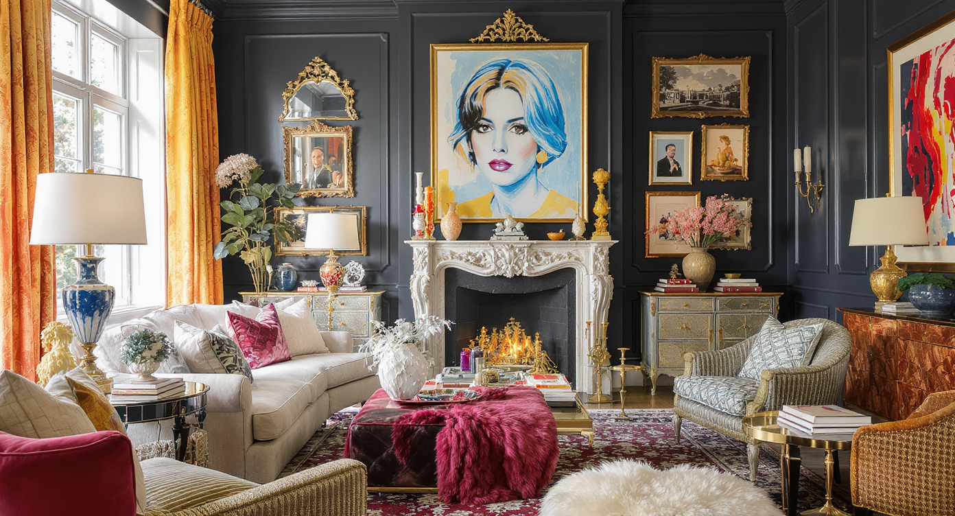 Stylish room showcasing celebrity design inspiration with chic furnishings and eclectic decor.