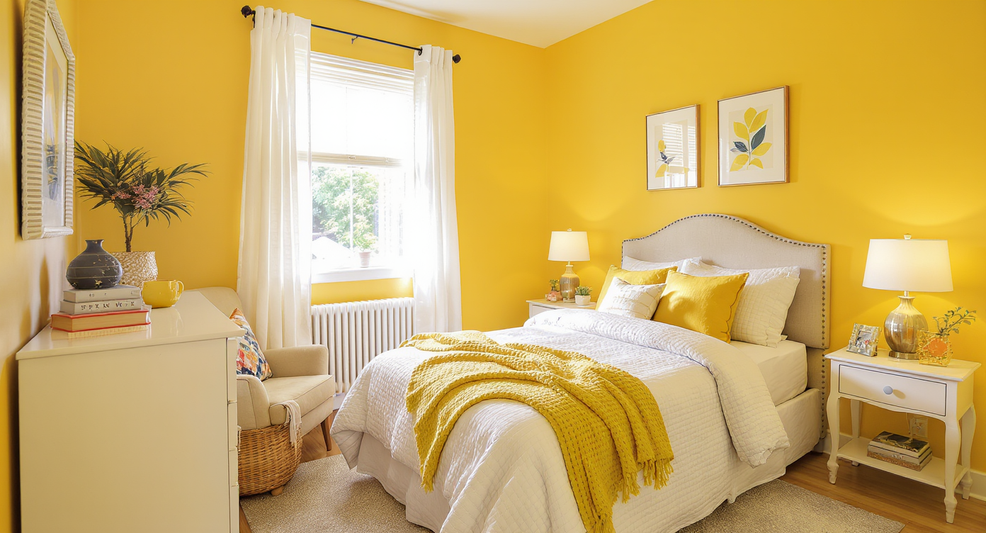 A small bedroom designed to avoid overcrowding with light colors and appropriately sized furniture.