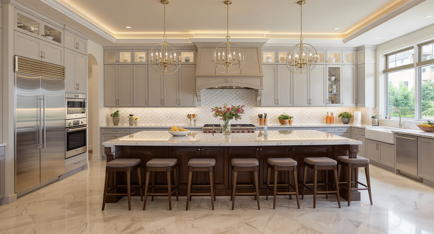 Spacious luxury kitchen with an oversized island, serving as a central gathering point for cooking and entertaining.