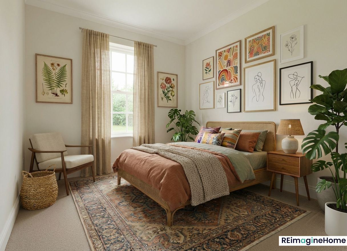 A person using a tablet showcasing REimagineHome AI's virtual room transformation with digital overlays in a bright room.