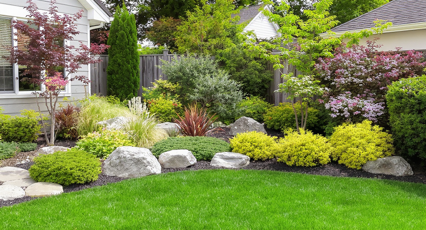 Lush backyard landscape demonstrating effective landscaping practices for weed control.