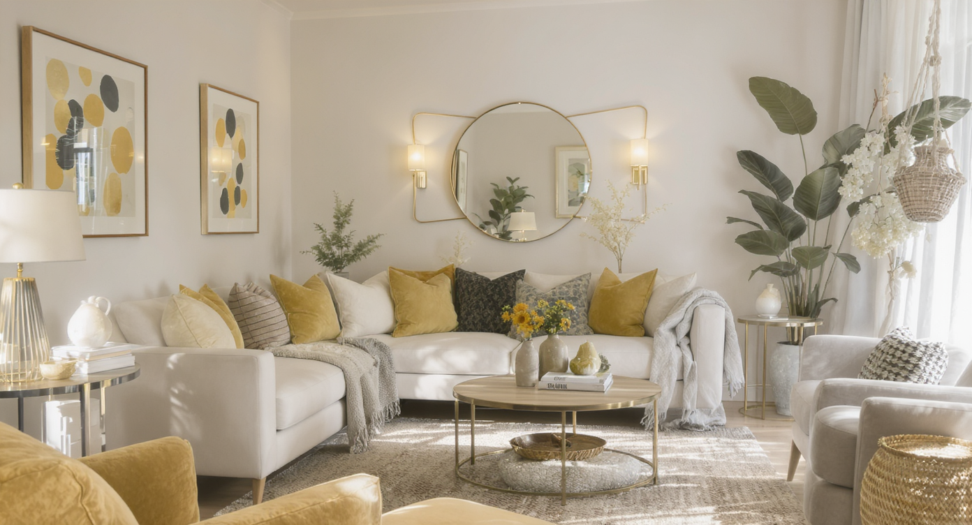 A well-arranged living room showcasing balance in design elements.