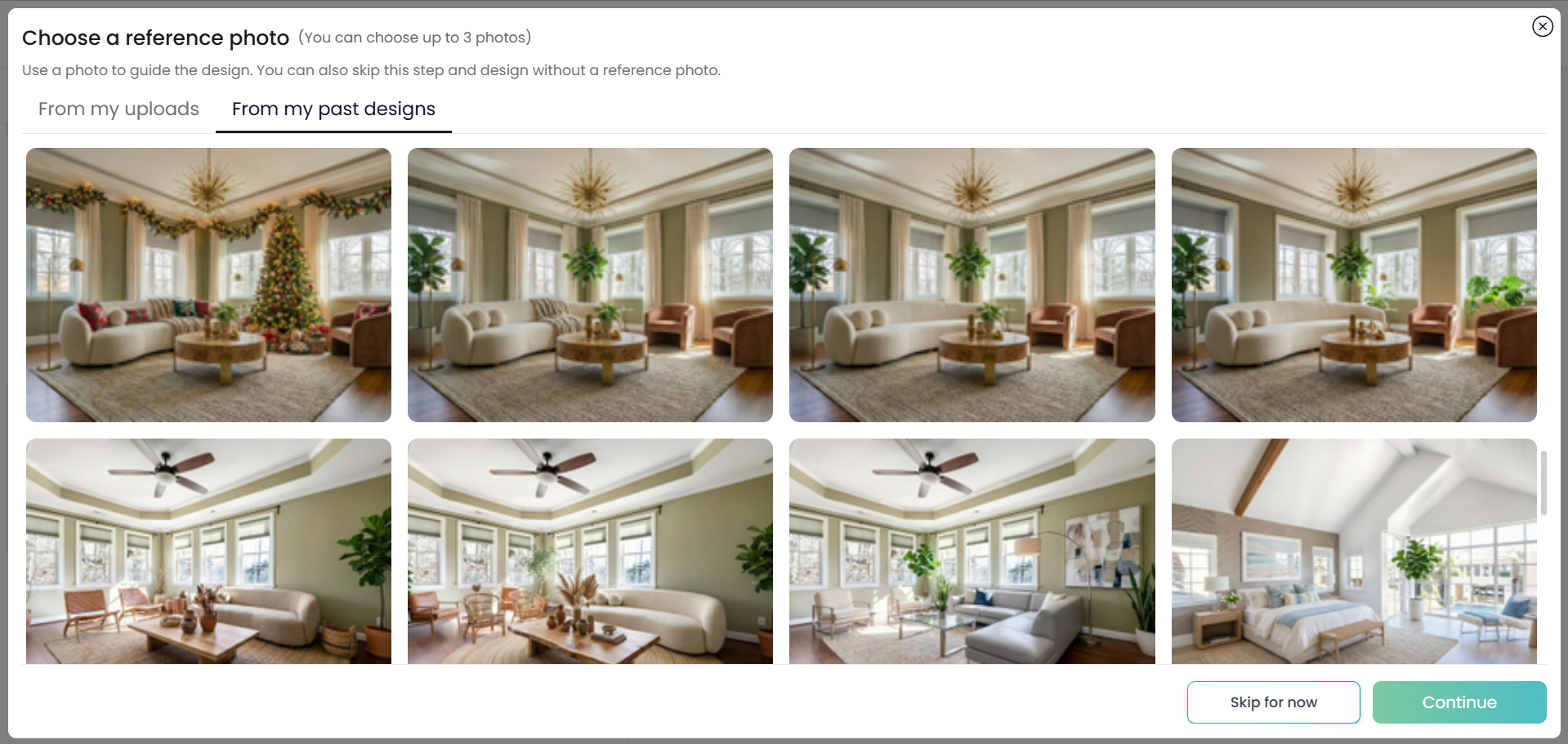 A computer screen depicting a digital design project using various reference photos for inspiration.