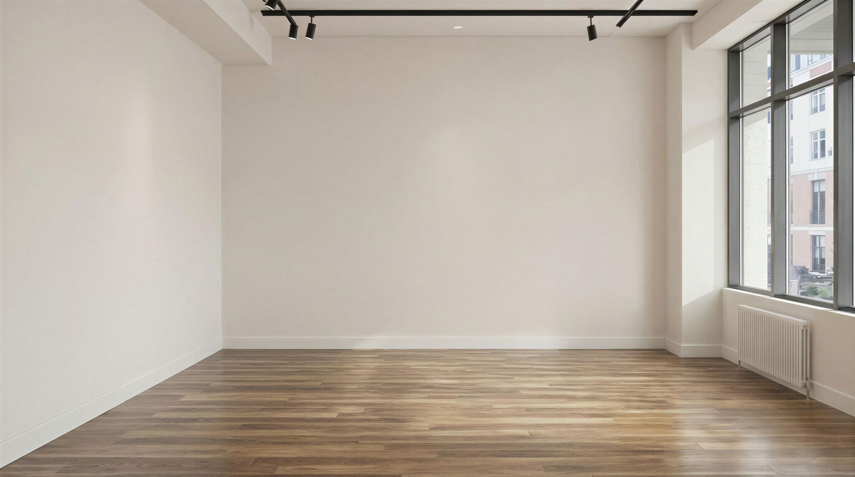 A step-by-step illustration of a home office being built from an empty room to a furnished workspace.