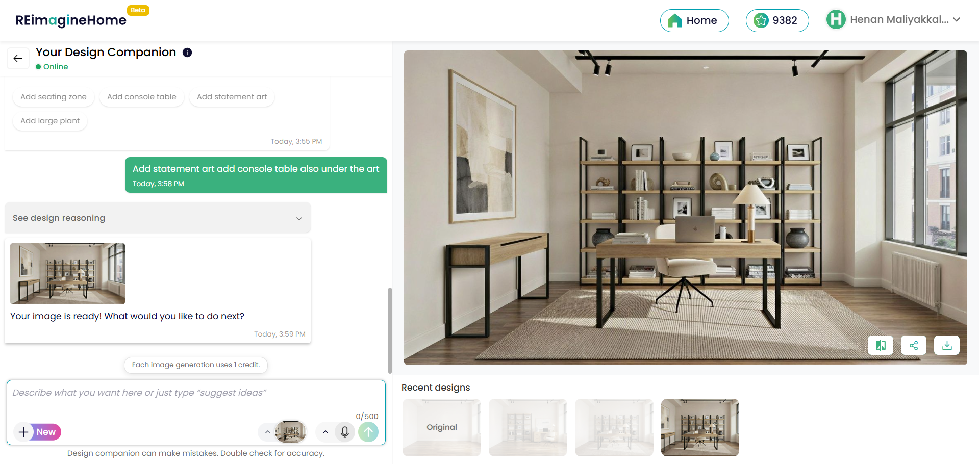 A homeowner making intentional design choices in an organized home office setting.