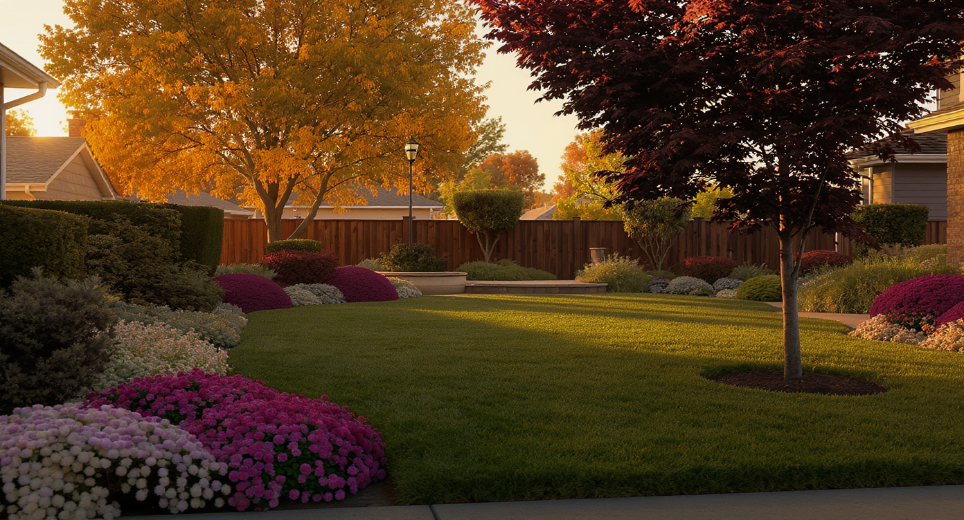 A young couple chats with neighbors at their new home's front yard, surrounded by fresh landscaping and a bright, welcoming atmosphere, capturing the first steps to a positive move.