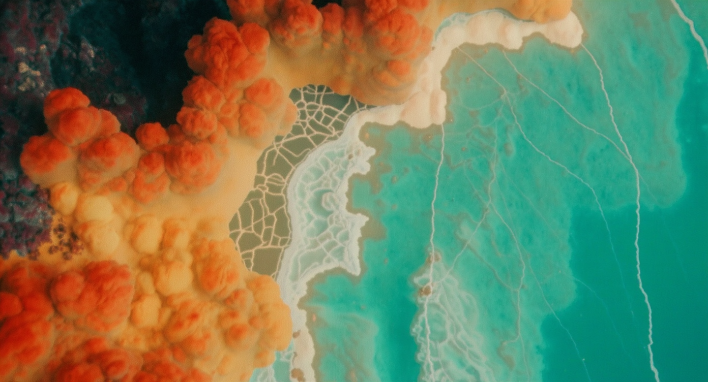 Overhead view of a coffee shop interior with painter’s tape marking counters, displays, and seating, illustrating tested circulation flow.