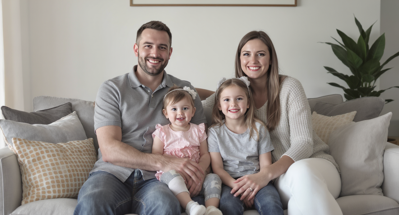 Open built-in dishwasher with hidden top-edge controls, red light on the floor, pet toy and sippy cup nearby in a busy, realistic kitchen scene.