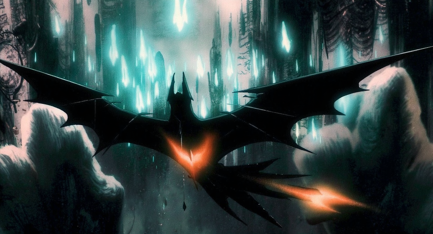 Ultra-realistic bathroom with large slate and zellige tiles, raw concrete accents, matte-black fixtures, and wood bench connecting to a green courtyard.