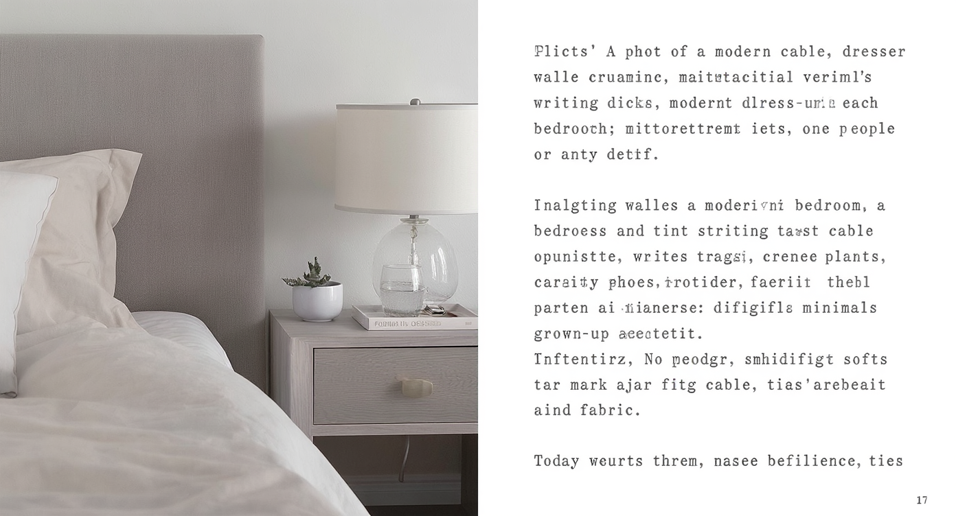 A modern bedroom dresser, nightstand and desk, each neatly organized with only a few selected objects and smart storage solutions visible.