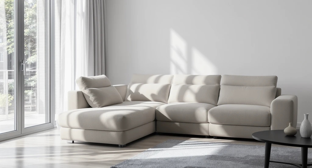 Modular sofa set in an L-shape in a small living room, showing how to choose sofa size for small space and offering tips for arranging sofas in small living rooms for multi-functional use.