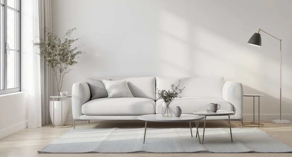 Contemporary living room with a low-profile, armless sofa and slim, exposed legs—a best sofa set for small living room. Shows how to choose sofa size for small space, tips for arranging sofas in small living rooms, and sofa styles that make rooms look bigger.