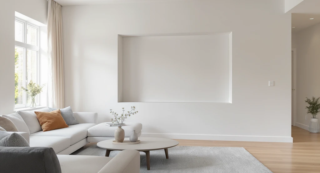 Realistic living room showing how to visualize covering an interior cutout, with clear wall panel coverage and no tools, ideal for aphantasia-friendly home design solutions.