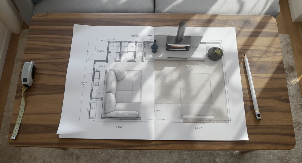 Best living room layout ideas shown with a hand-drawn floor plan, furniture arrangement, and design for small living room spaces, overhead view.