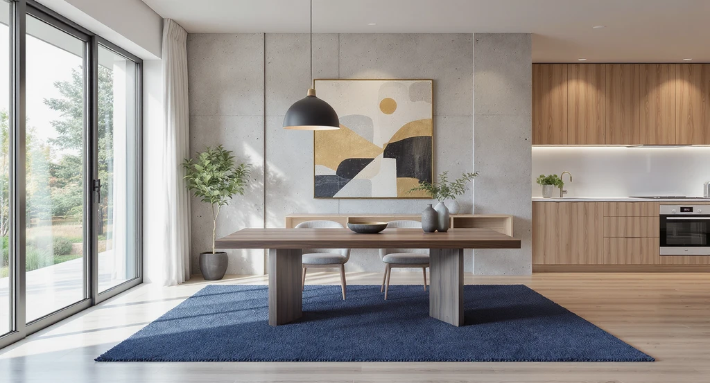 How to transform an empty dining room using boundary-intent principles—defining space in open concept rooms with rugs, accent walls, and lighting.
