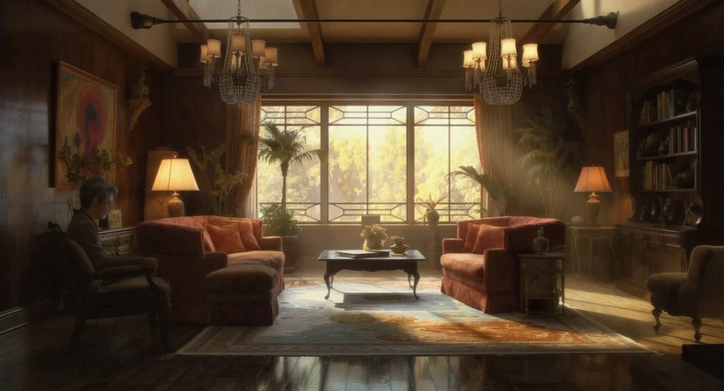 Ultra-realistic feminine farmhouse living room using ai-honed design; clawfoot tub, collage fan_dispersion, oil rain lamp, and bold wallpaper illustrate how to create a cozy space with ai helmed room makeover ideas for women via virtual staging ai for vintage farmhouse interiors.