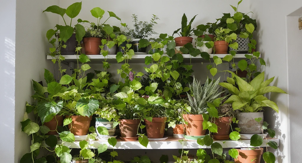 Virtual plant placement with AI tools shows how overpopulating small shelves with houseplants decreases serenity; best AI home design ideas for plant lovers.