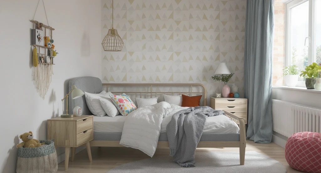 Editorial-quality kids’ bedroom designed using ai home design ideas for kids bedrooms, featuring clearly defined sleeping, play, study, and storage zones—an example of ai powered room visualization for children and how to use ai for kids bedroom layout, demonstrating virtual staging ai for play zones and the best ai tools for kids room decor planning.