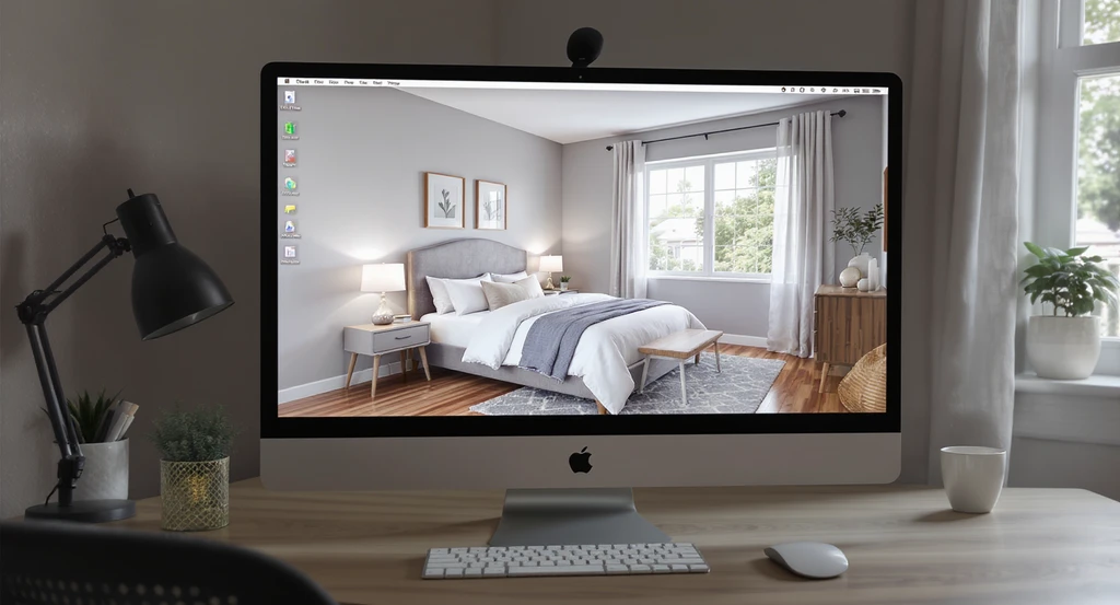 How to visualize a queen bed in a 10x10 bedroom using digital tools for planning furniture layout; best apps to visualize furniture placement clearly shown.