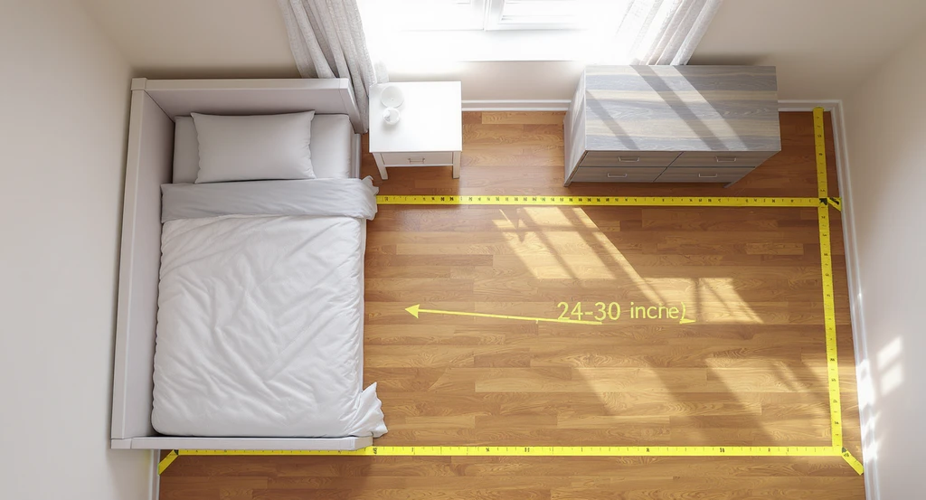 Overhead view showing how to visualize a queen bed in a 10x10 bedroom using tools for picturing bedroom furniture layout and clear path strategies.