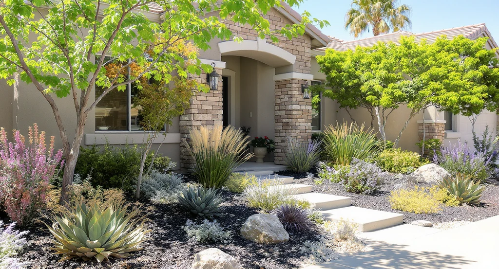 Front yard curb appeal landscaping ideas featuring drought-tolerant native plants, modern walkway design, and low maintenance garden solutions for a healthy, inviting front yard.