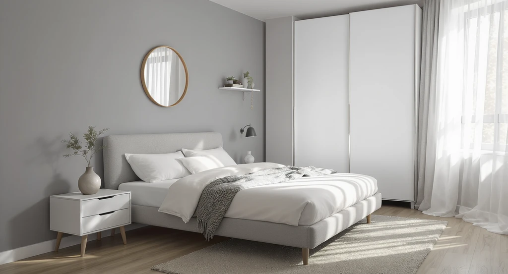 Realistic small bedroom with efficient furniture layout, showing step by step small bedroom layout strategies for aphantasia and avoiding common furniture mistakes.
