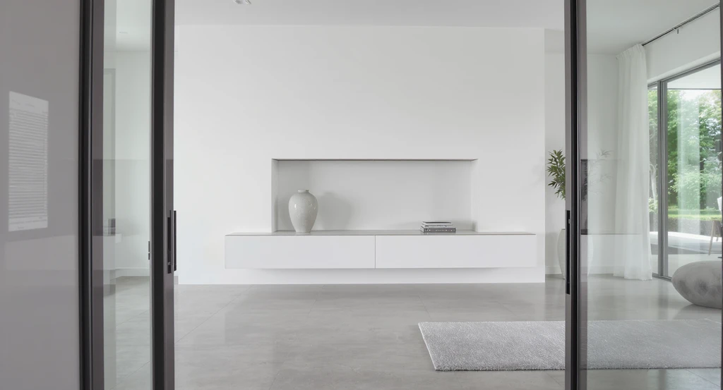 Photo-realistic modern living room using ai tools for decorating awkward spaces, showing how to visualize dead space with ai in a realistic virtual staging scenario.