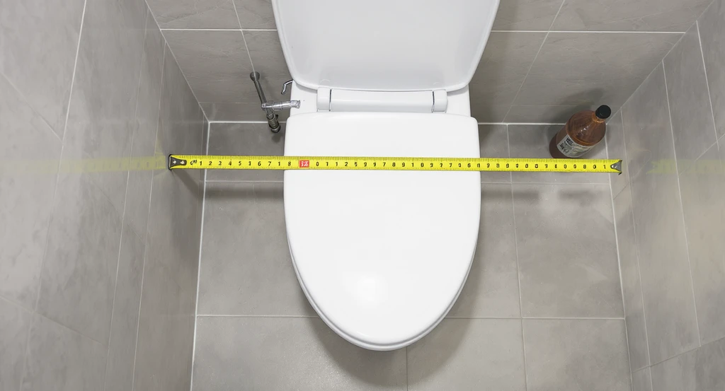 AI bathroom layout measurement guide showing how to measure toilet rough-in, optimizing toilet clearance with AI tools and virtual staging solutions for bathroom gaps.