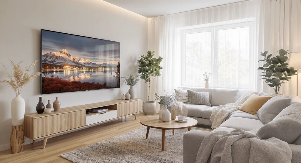 Photorealistic Scandinavian living room showcasing ai home design with shoppable products, using reference photos in ai interior design, and virtual staging with real products, illustrating choosing ai tools for personalized room makeovers and ai-generated shopping lists for home decor.