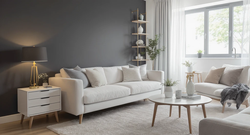 A modern living room features nine small, ai-powered home upgrade ideas, enhanced by the best ai room design platforms to improve home functionality.