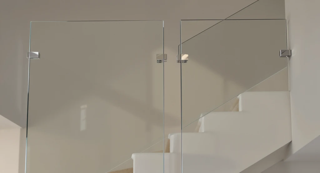 Photorealistic ai visualization for glass railings showing a modern staircase with standard and tempered glass, highlighting how to evaluate glass railing safety with ai and best ai tools for interior glass railing design.