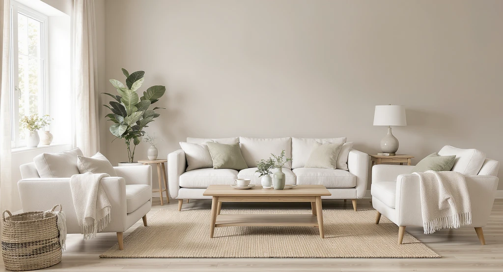 Staged living room showing why neutral interiors sell faster, with best neutral colors for home staging, natural wood floor, and soft linen accents.