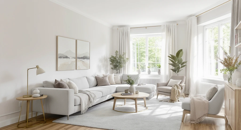 Neutral modern living room staged with warm whites, beiges, and greiges—showing why neutral interiors sell faster and boost home staging appeal.