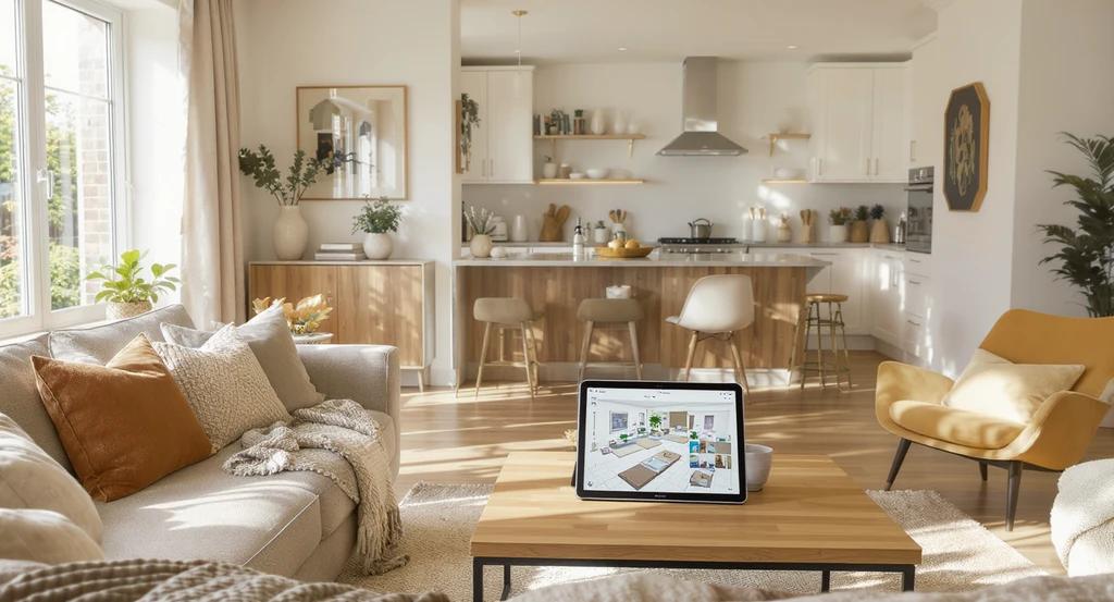 A modern, sunlit living room shows real-world interior design shaped by ai-powered home design visualization tools, illustrating how ai transforms interior design trends with virtual staging and the best ai tools for room makeovers.