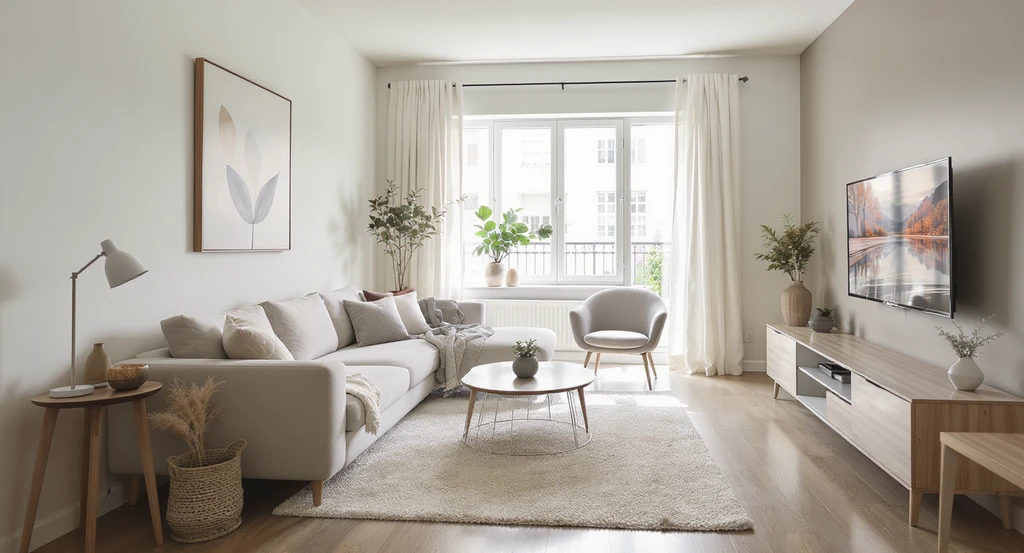 Contemporary living room features ai-optimized interior layout with scaled furniture, clear focal point, and open pathways for room flow in 2026.