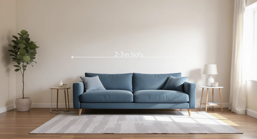 A modern living room illustrating expert living room sofa placement rules, with a mid-sized sofa covering two-thirds of the wall for optimal sofa layout in small rooms.