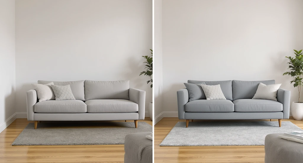 Expert living room sofa placement rules demonstrated with a sofa against the wall and another floated away to zone an open concept space and create better flow.