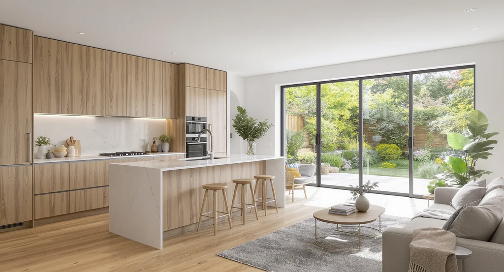 Modern open-concept home interior exemplifying 2026 home remodeling trends, blending classic and contemporary design to help avoid renovation regret.
