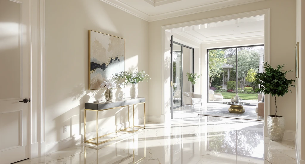 Photorealistic entryway staged to show how to stage luxury real estate listings, showcasing best listing photos for high-end homes while improving curb appeal for luxury listings.
