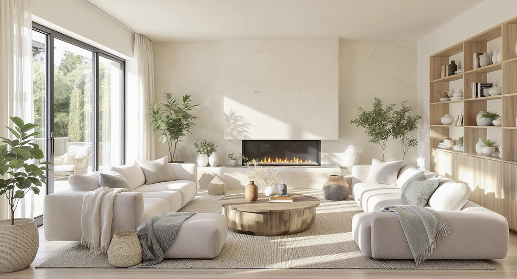 Spacious living room staged for spring 2026, featuring ai-powered home staging trends, adaptive modular furniture, and wellness-inspired decor.