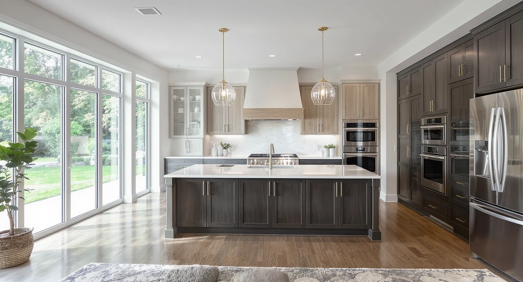 Expansive remodeled kitchen and living area showcasing a big-ticket home renovation with luxury finishes, illustrating how to avoid renovation regret in 2026 and highlighting the difference between modern vs classic designs for resale value.