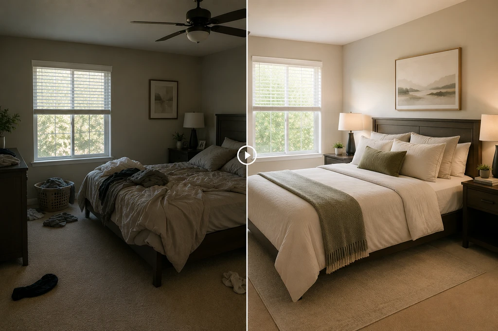 Infographic showing how buyers emotionally judge listing photos based on lighting, clutter, space clarity, and editing quality.