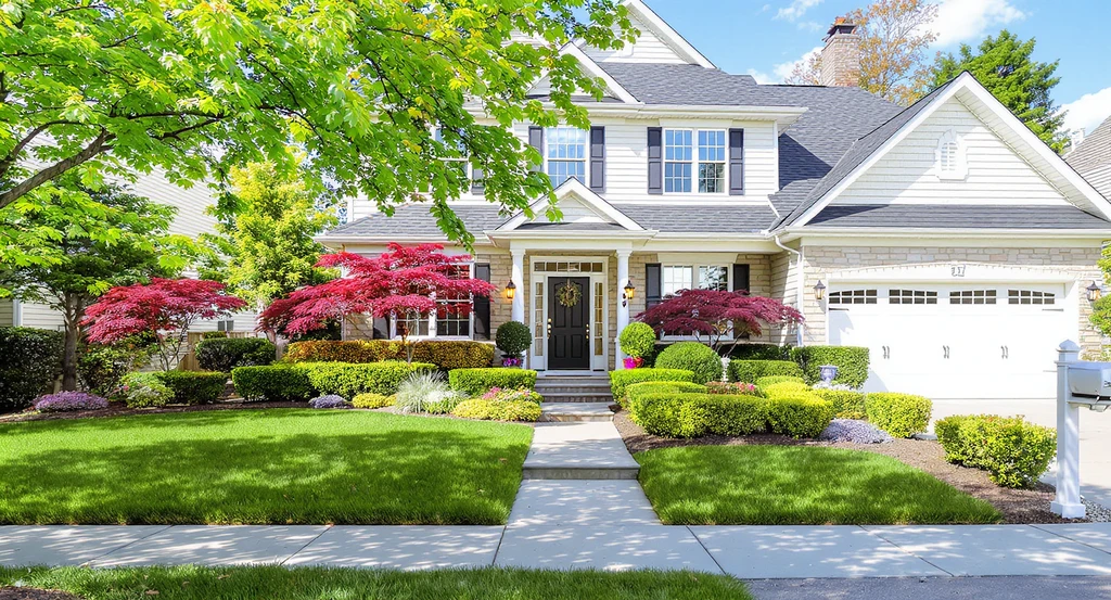 Pristine home with strong curb appeal and bright exterior lighting, showing how what buyers notice in listing photos impacts emotional response and trust.