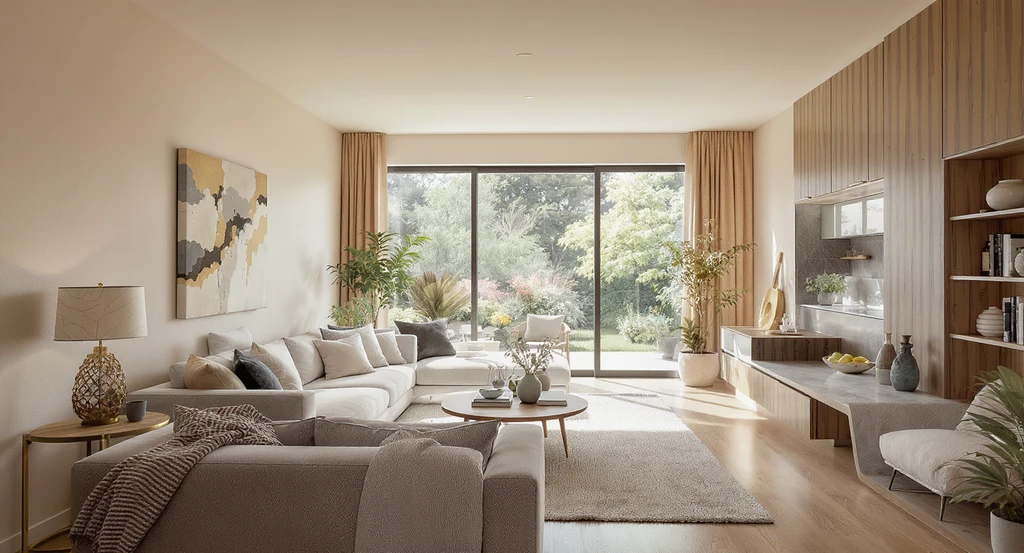 Editorial-quality ai visualization of a home interior designed for emotional comfort, spotlighting spatial ease, sensory balance, and lifestyle-aligned layouts. Showcases how ai interior design tools improve home livability and simulate psychological benefits of emotional comfort for modern living.