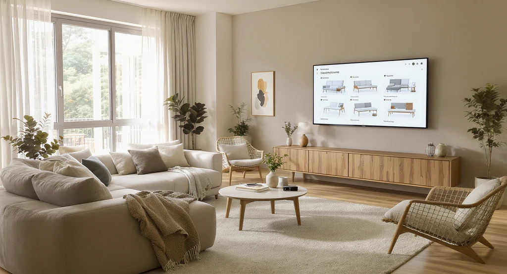 Editorial-quality, photorealistic open-plan living space using ai visualization for livable home design, showcasing the benefits of ai in interior layout planning and flexible, multi-use space design for emotional comfort in 2026.