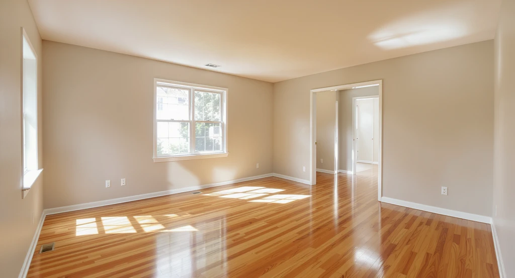 Wide-angle photo of an uncluttered living room showing all four walls, two corners, visible floor lines, and open windows for how to help ai visualize room layout; tips for photographing rooms for ai design and improving ai virtual staging with better wall visibility.