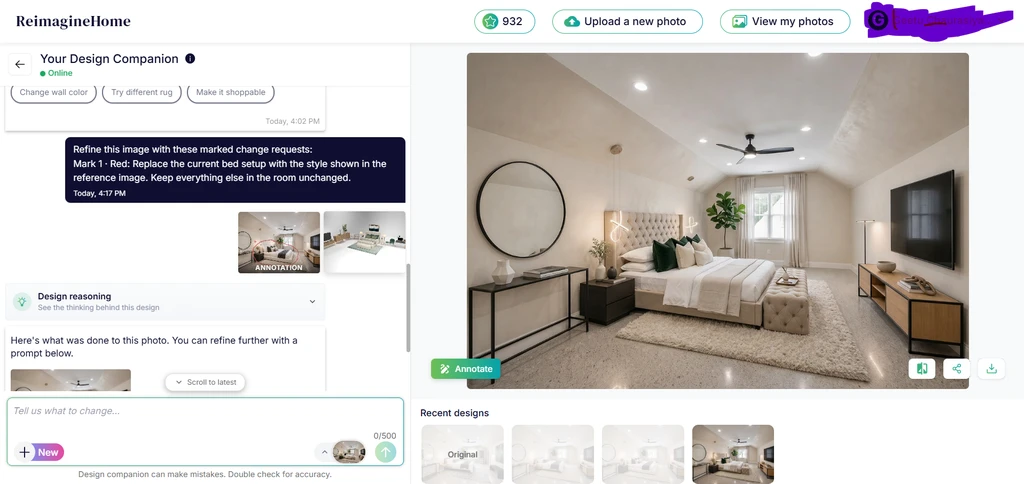 Modern living room showing ai image annotation for interior design: a wall section outlined for change, with a visible screen displaying a reference image, illustrating how to mark changes in ai home design and best practices for ai room visualization annotations.