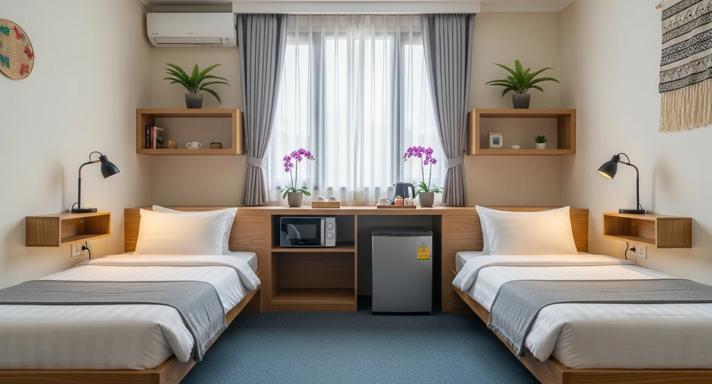 Photo-realistic dorm room with duplicate microwaves, mini fridges, storage bins, and coffee makers, showing how ai dorm room design solutions and virtual staging for shared dorm spaces can help organize and avoid move-in duplication.